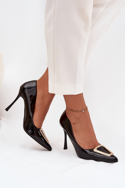 Lackierte High Heels mit goldenen Details schwarz Paivelle