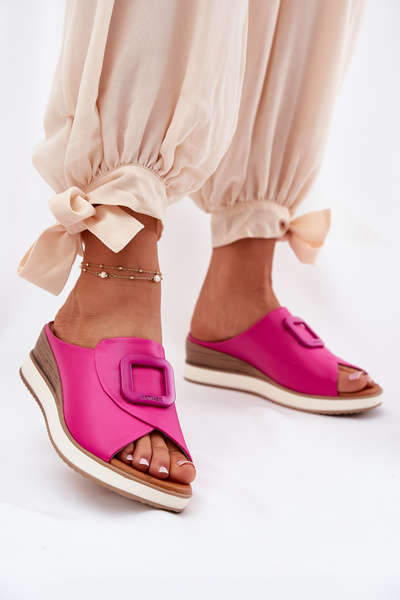 Womens Leather Wedge Sandals Fuchsia Artiker 56C2147