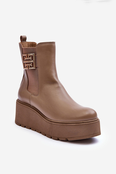 Bottines En Cuir Pour Femme Sur Plateforme Massive Beige Foncé Savira
