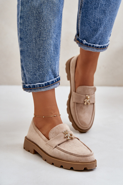 Eco Suede Women's Moccasins With Bear Beige Kaithra