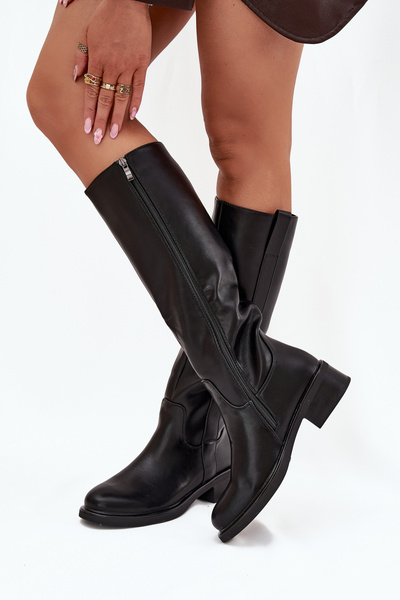 Bottes Officiers Femmes À Talon Bas Isolées Noires Averna