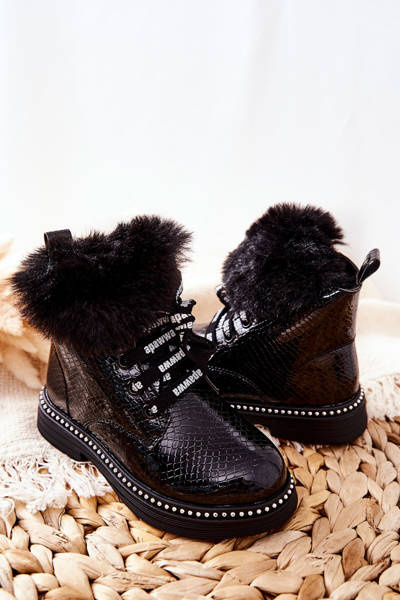Fleecegefütterte Kinderstiefel Schwarz Rosea