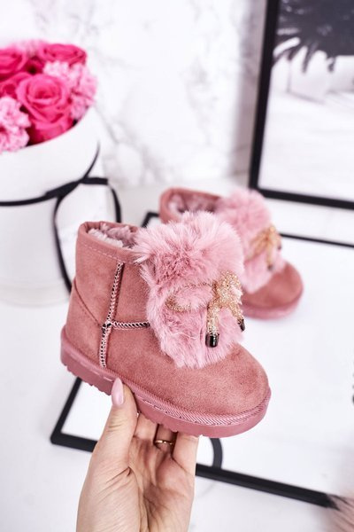 Bottes De Neige Enfant Isolées Avec Fourrure Daim Rose Amelia