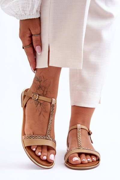 Women's Sandals with Rhinestones Beige Penna