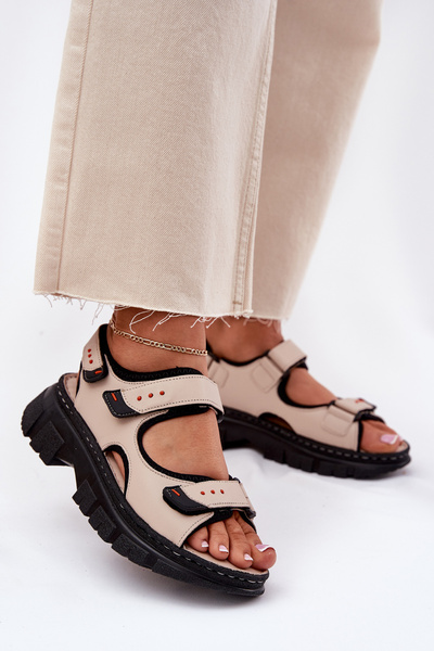Sandales En Cuir Pour Femmes Avec Velcro Beige Artiker 56C0471
