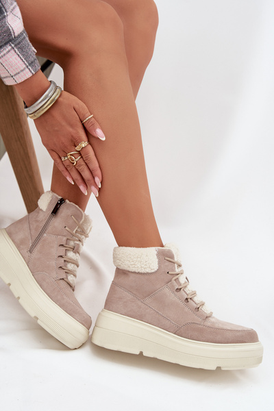 Wildleder Winterschuhe für Damen mit Fellfutter auf Plattform Vinceza 95354 beige