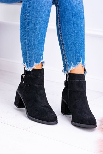 Cizme de stiletto negre pentru femei cu cataramă din piele de căprioară Evoret