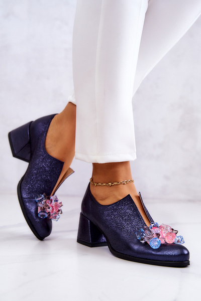 Pantofi metalici din piele cu decorare Navy Delaver