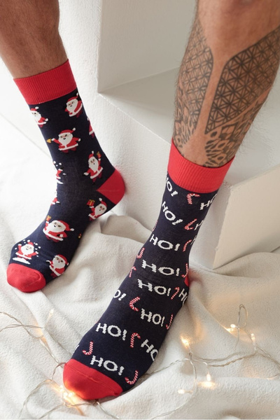 Chaussettes de Noël pour Hommes Père Noël Bleu Marine