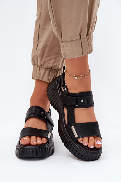 Sandales En Cuir Pour Femmes À Plateforme Noires Mertella