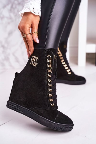 Adidaje pentru femei din piele de căprioară BOOCI 2222/066/Z Lanț de aur Black