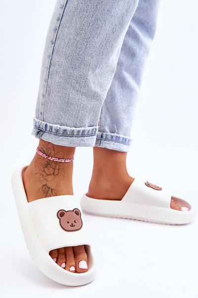 Chaussons Femme Légères En Mousse Avec Ours En Peluche Blanc Lia