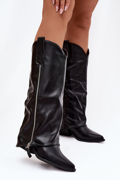 Bottes De CowBoy À Talon En Cuir Écologique Noir Palira