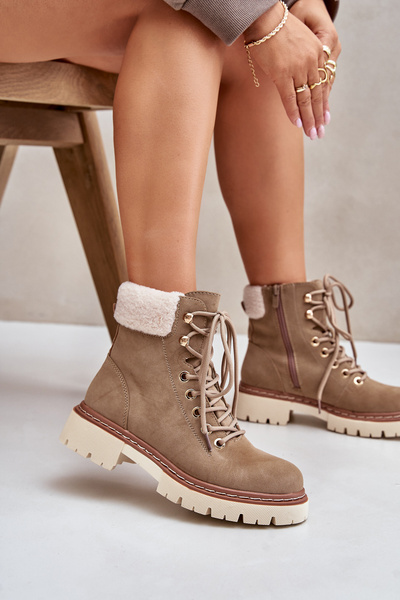 Wärmende Damenstiefeletten mit Reißverschluss khaki Ferelia