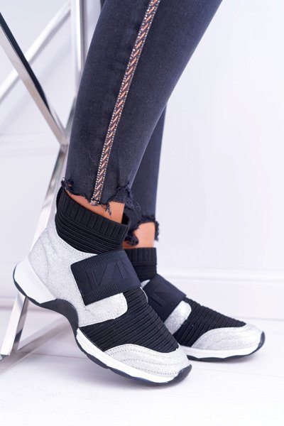 Pantofi sport pentru femei Lu Boo cu șosetă de argint brocant Phantom