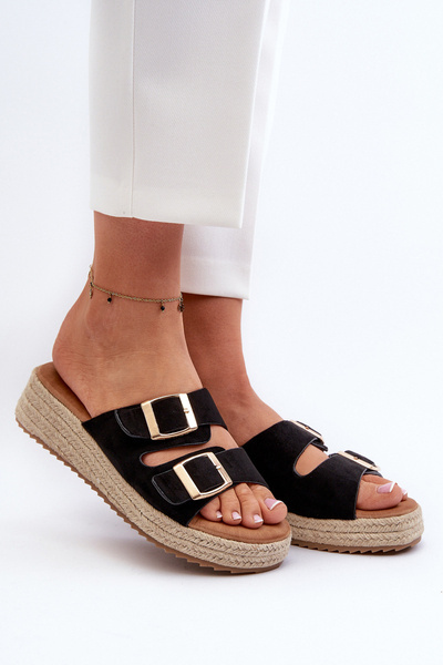 Damen-Sandalen in Schwarz mit geflochtenem Eko-Wildleder Zaloemi