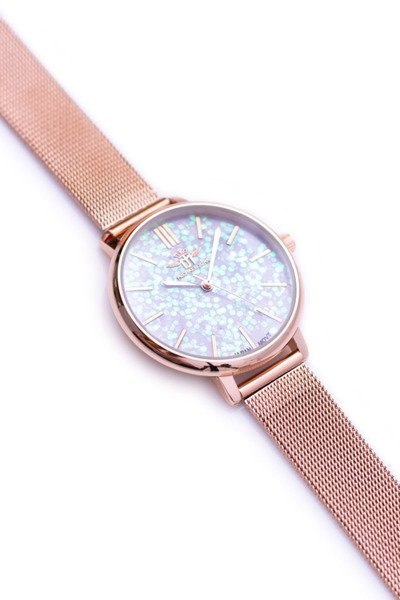 Michael John moteriškas laikrodis Green Brocade Shield Pink Gold Eneli