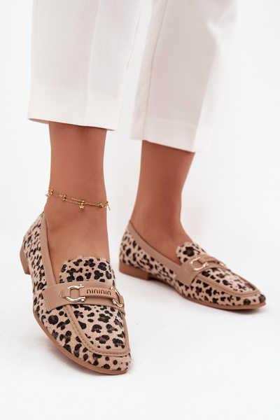 Mocassins Femmes Avec Élément Décoratif Léopard Beige Evelora