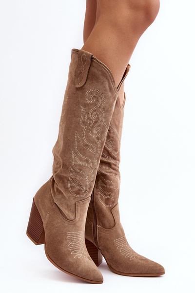 Damen Cowboystiefel Auf Absatz Beige Tomani