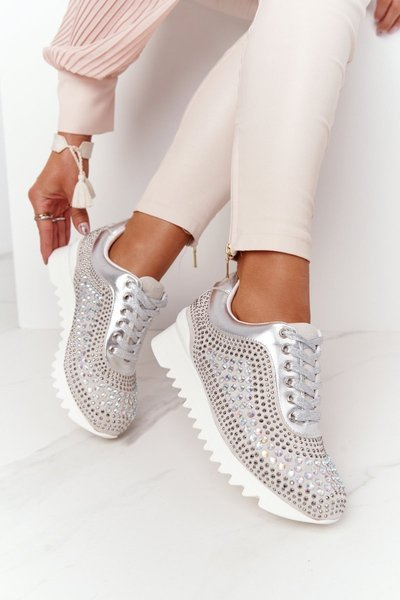 Lu Boo Silberne paillettenbesetzte Plateau-Sneakers