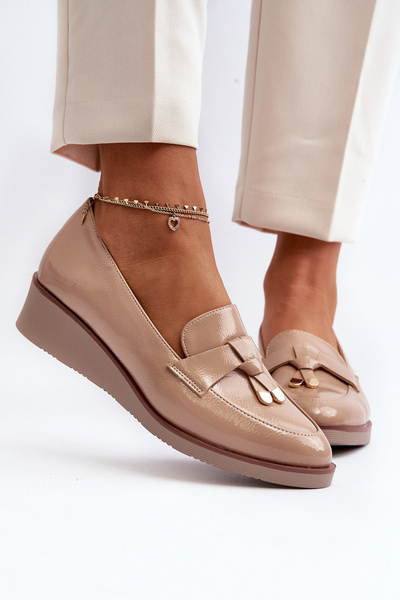 Damen Lackleder Keilschuhe mit Verzierung Schwarz Miliret