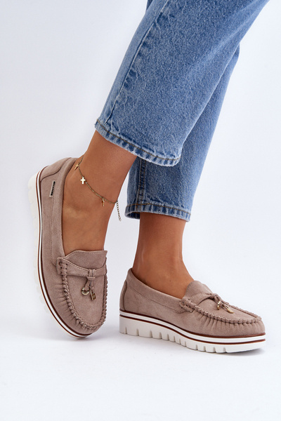 Damen Plateau Loafers Beige Railav