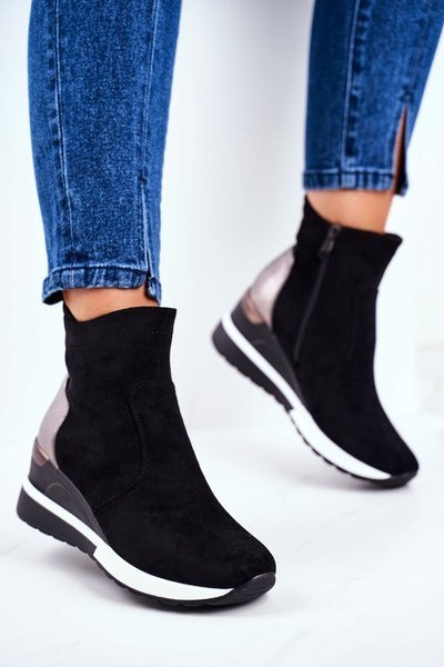 Chaussures de sport pour femmes, baskets hautes noires 21-10573