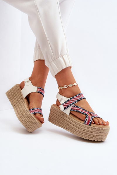 Women's Sandals on Woven Chunky Sole White Luminea