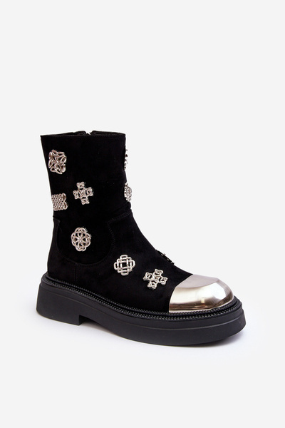 Bottes matelassées en cuir avec décorations D&A MR870-14 Noir