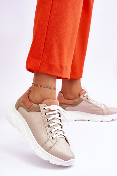 Baskets Plateformes Confortables en Cuir Beige Alisane