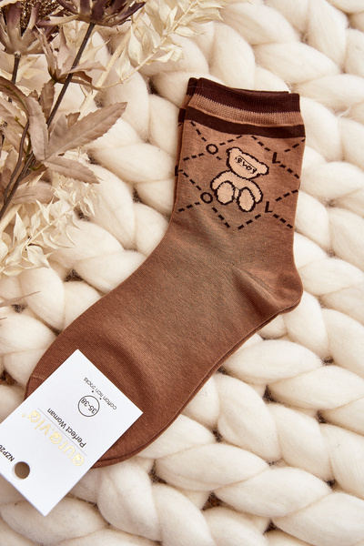 Damen gemusterte Socken mit Bär Braun