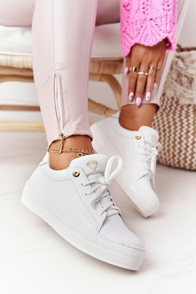 Baskets en cuir pour femmes sur la plateforme blanc Nicole 2645