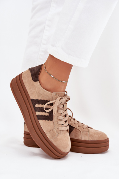 Női platform sneakers természetes velúrból bézs Eldira
