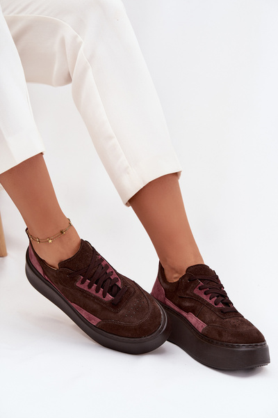 Baskets pour femmes en nubuck naturel sur plateforme Zazoo N1265S3 Chocolat