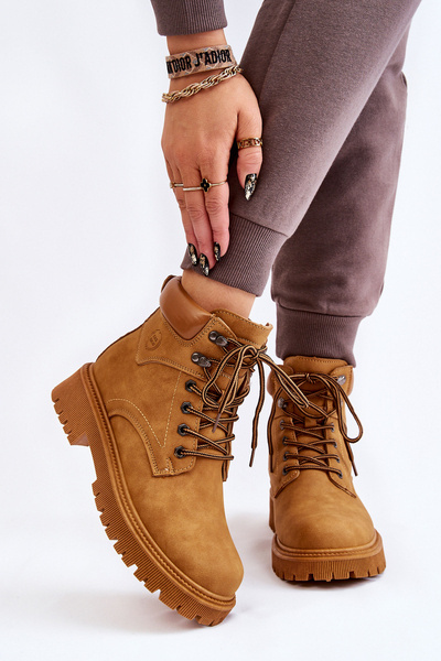 Bottes de trappeur isolées pour femmes à lacets Camel à mi-chemin