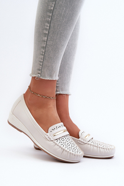 Damen-Mokassins Mit Filigranem Muster Aus Kunstleder Off-White Nassnema