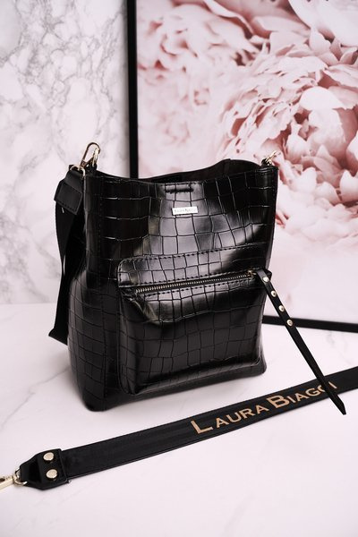 Handtasche mit abnehmbarem Riemen LAURA BIAGGI Animal Print Schwarz