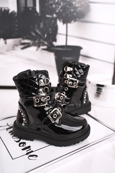Bottes Enfant Chaudes Avec Fourrure Laquées Noir Dolly