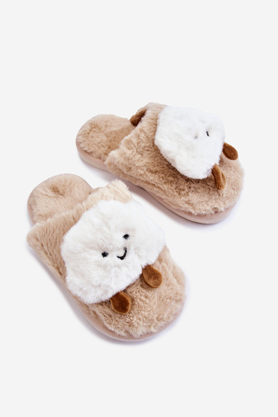 Warme Hausschuhe für Kinder mit Fell beige Rubee