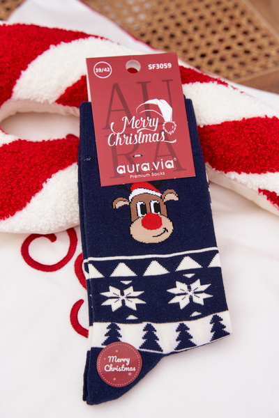 Chaussettes de Noël pour Hommes à Motifs Avec Renne Bleu Marine