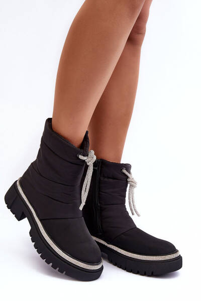 Gefütterte Flache Schneestiefel Schwarze Plotia