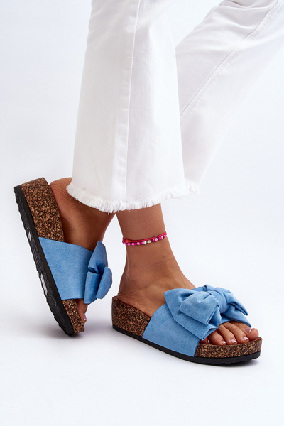 Damen-Sandalen mit Korkplattform und Schleife in Blau Tarena
