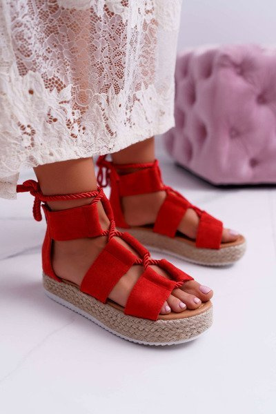 Sandales Plateforme Femme Daim Rouge Ergola