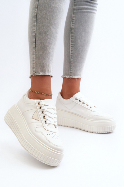 Sneakersi Din Piele Ecologică cu Talpă Groasă Alb Chrisstin