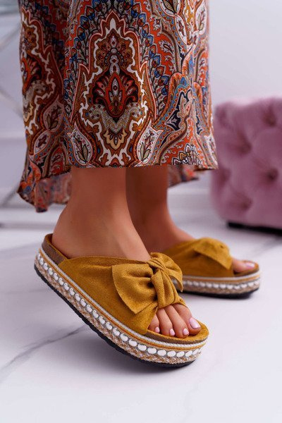 Damen Flip-Flops mit Doodles dicke Sohle Gelb Milady