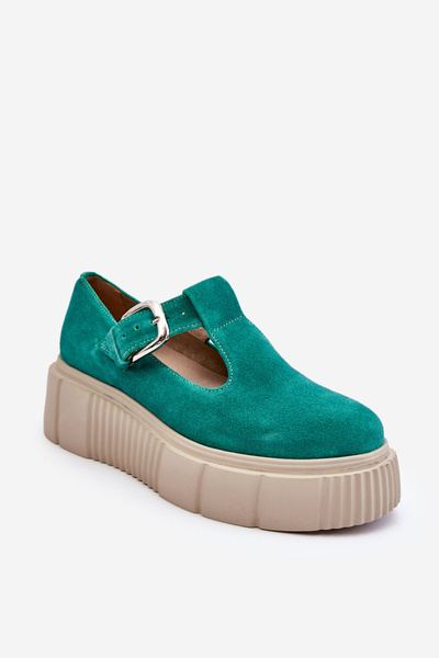 Fashionable suede brogues on a massive platform green Colson