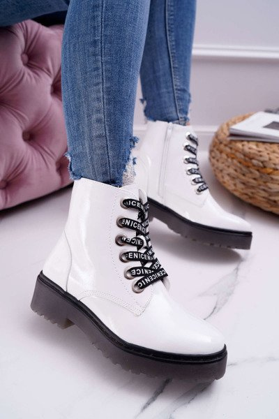 Women's Flat Heel Glans Lacquered White Sergio Leone TR726 Boots