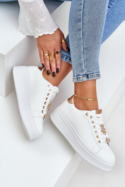 Eko-Leder Sneakers Mit Applikationen Weiß-Gold Enalirae