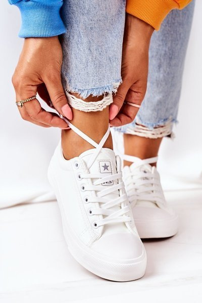 Damen Leder Turnschuhe Weiß Mega