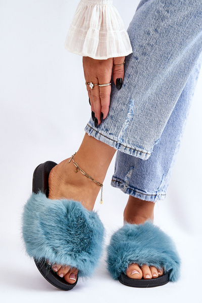 Claquettes Fourrure Femme Turquoise Kennet